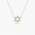 14K Solid Gold Baguette and Round Diamond Star of David Pendant Necklace 0.34ctw