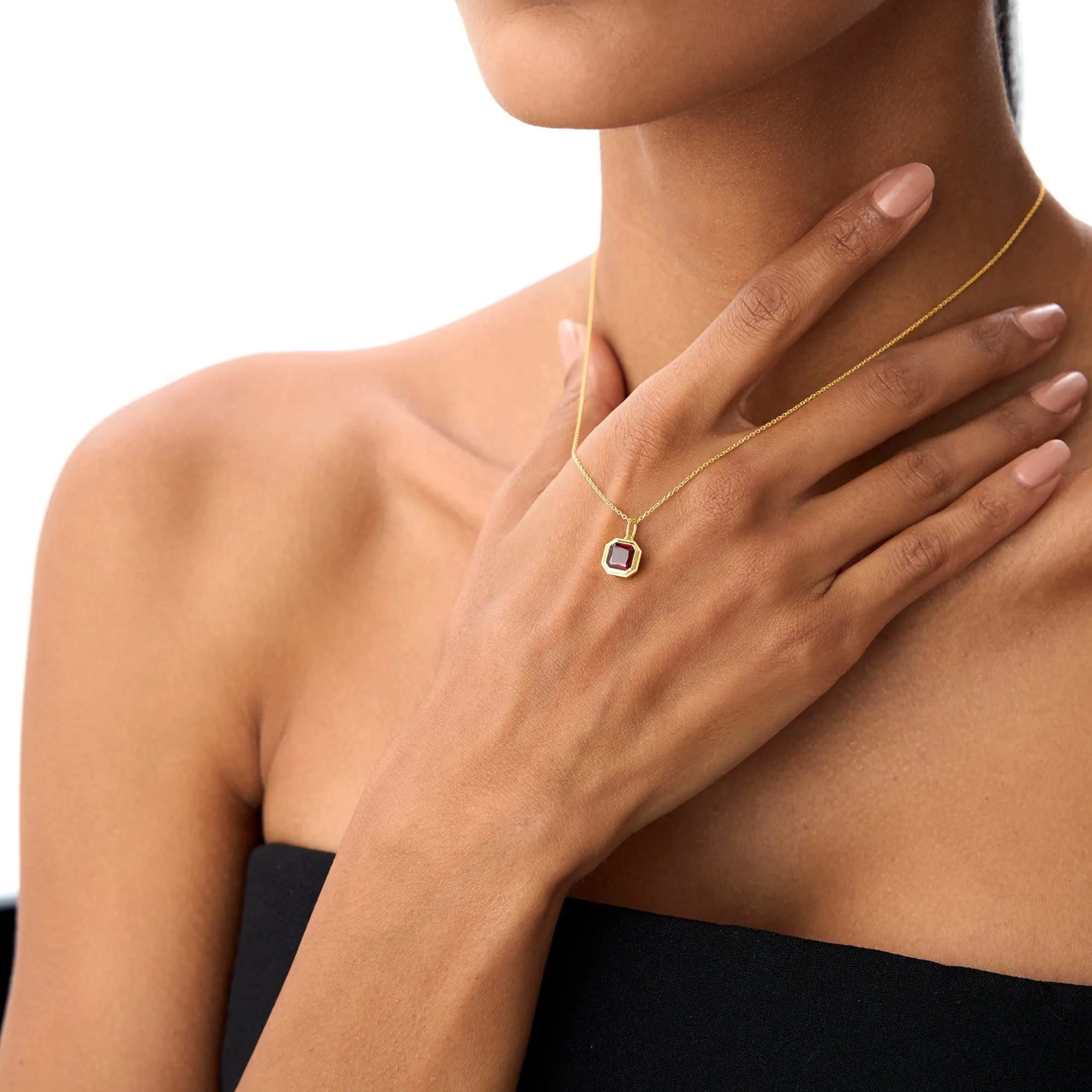 14k Solid Gold Garnet Asscher Cut Necklace 1.35 Carat Bezel Setting