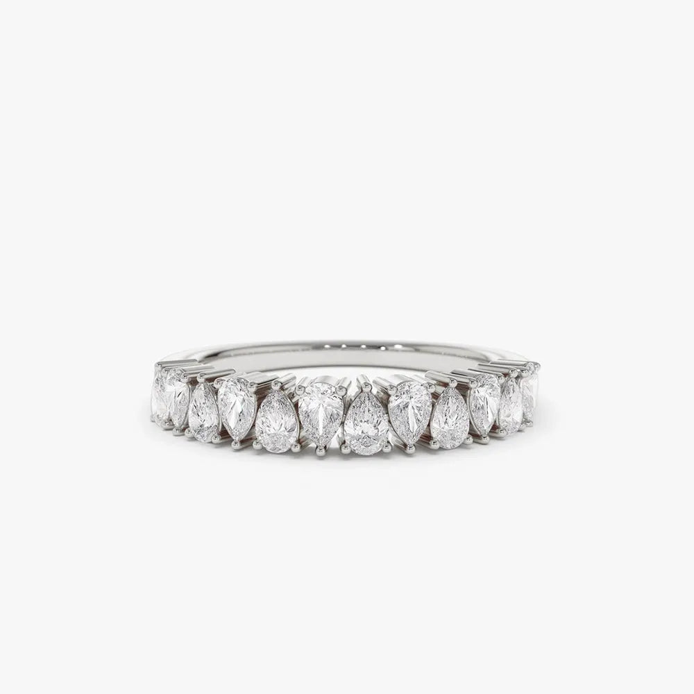 14k Gold 0.67 Carat Pear Shape Diamond Half Eternity Prong Setting Band