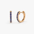 14k Gold Sapphire Round Cut Huggie Hoop Earrings 0.28 ctw
