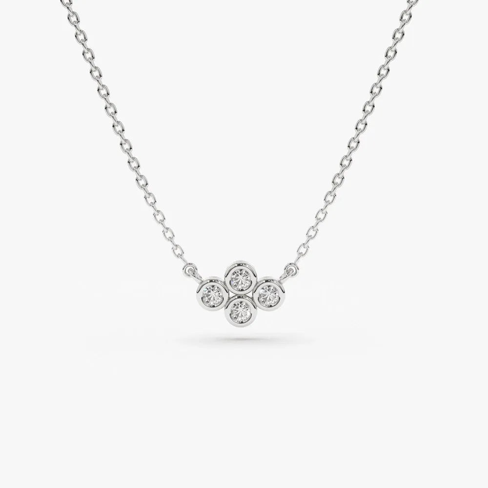 14K Solid Gold Round Diamond 4 Stone Cluster Pendant Necklace 0.13ctw