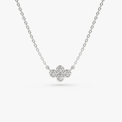 14K Solid Gold Round Diamond 4 Stone Cluster Pendant Necklace 0.13ctw