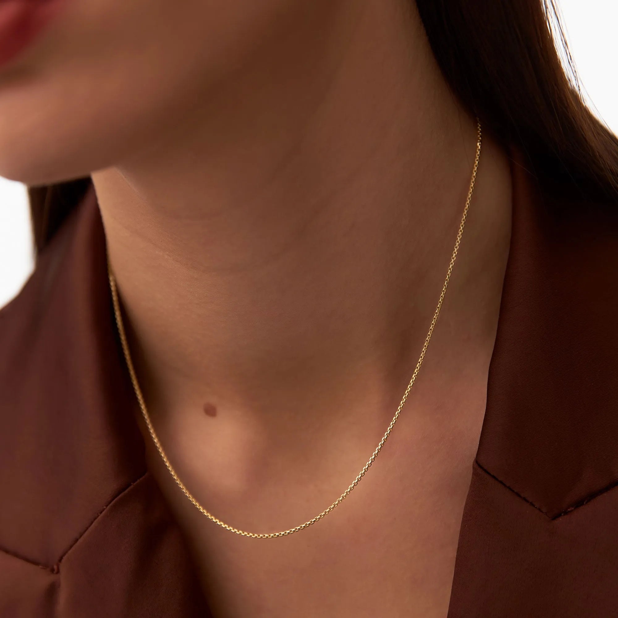 14k Solid Yellow Gold Box Chain Link Necklace