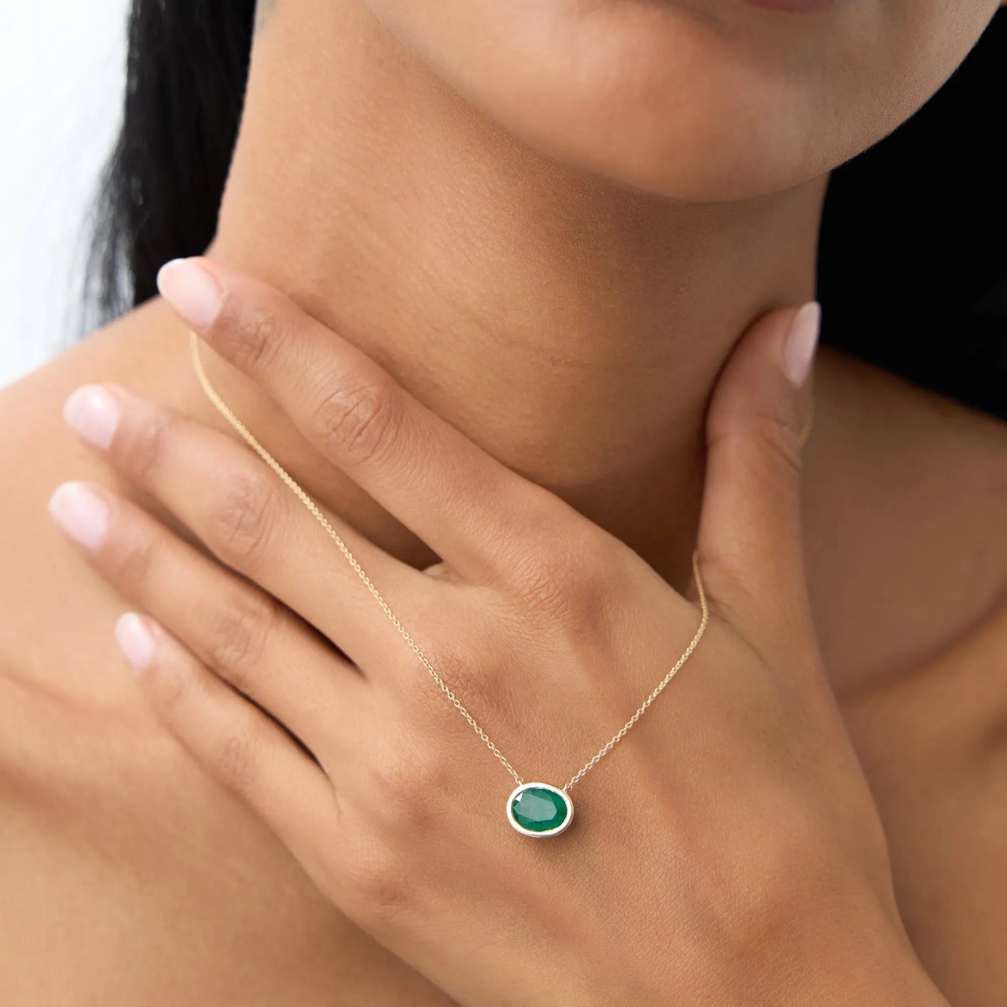 14k Solid Gold Oval and Octagon Cut Emerald 1.55 to 2.20 CTW Bezel Setting Necklace