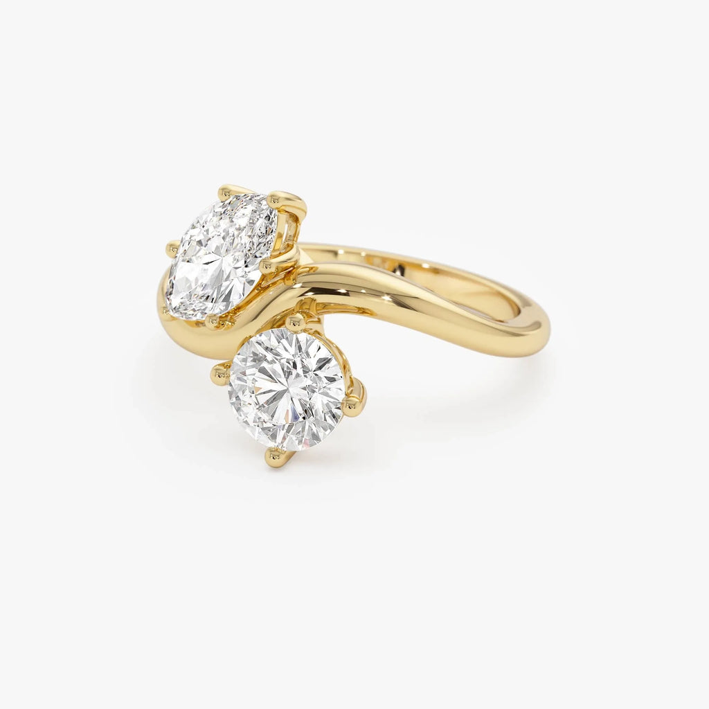 14K Gold Lab Grown Diamond Marquise and Round 1.50 CTW Two Stone Toi et Moi Ring