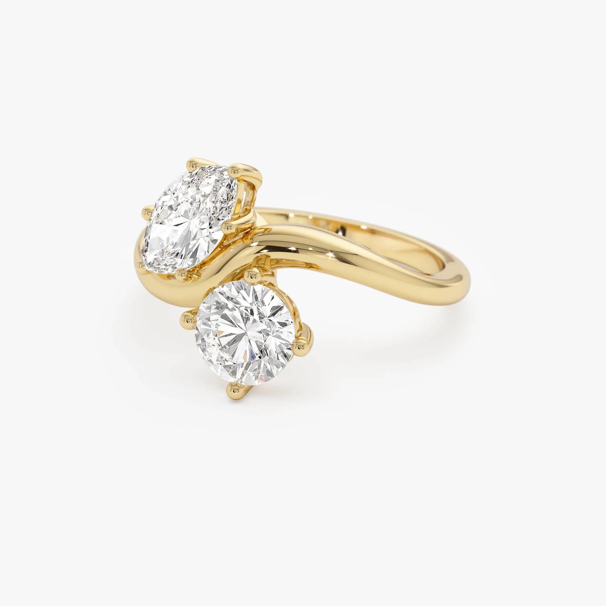 14K Gold Lab Grown Diamond Marquise and Round 1.50 CTW Two Stone Toi et Moi Ring