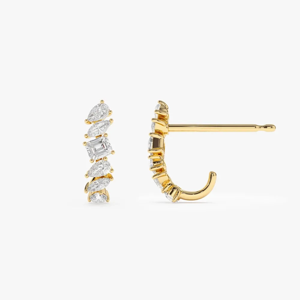 14k Gold Diamond Marquise Pear Round Emerald Cut Mixed Shapes Statement Stud Earrings Prong Setting 0.68 ctw