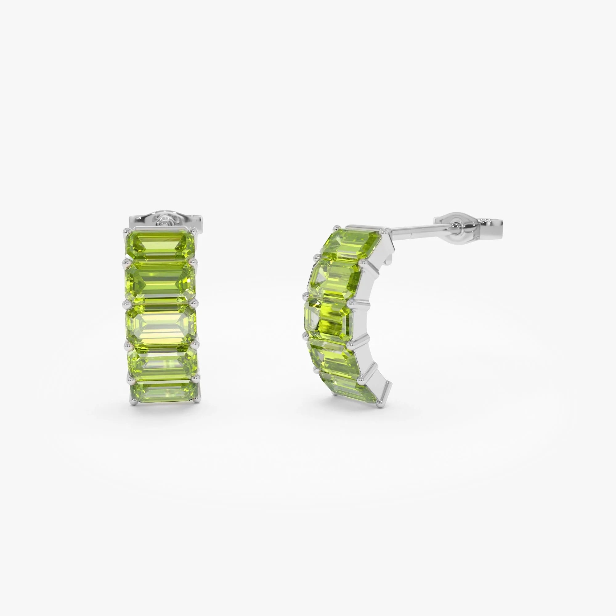 14K Solid Gold Octagon Cut Peridot Half Hoop Earrings 2.80ctw