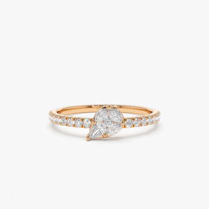 14K Solid Gold Pear Shape Diamond 0.30 Carat Illusion Setting Engagement Ring