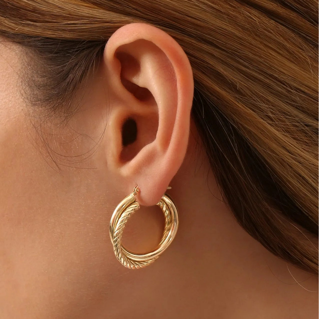 14k Solid Gold Intertwined Hoop Earrings 30mm