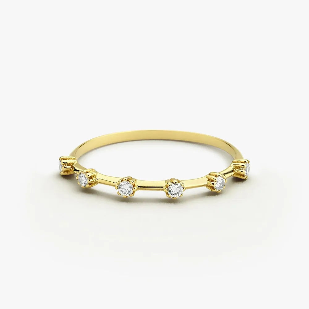 14k Gold Round Diamond Spaced Stacking Ring 0.10 CTW Prong Set