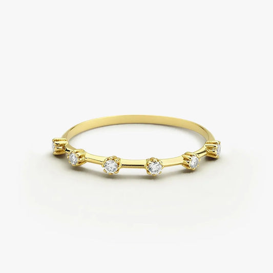14k Gold Round Diamond Spaced Stacking Ring 0.10 CTW Prong Set