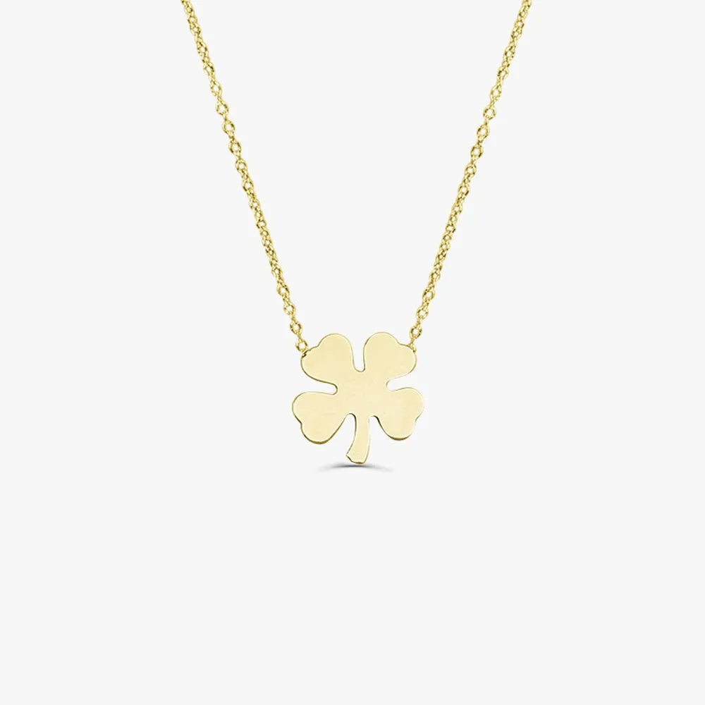14k Solid Gold Four Leaf Clover Charm Pendant Necklace Good Luck Irish Heritage