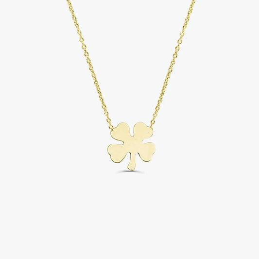 14k Solid Gold Four Leaf Clover Charm Pendant Necklace Good Luck Irish Heritage