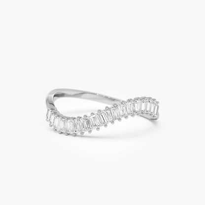 14k Gold Diamond Baguette Ring Wave Design 0.60 ctw