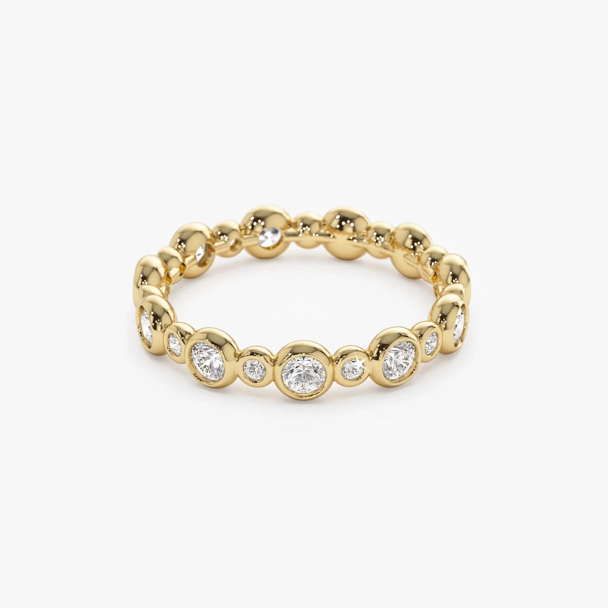 14K Solid Gold Round Diamond 1.05 Carat Three Quarter Eternity Bubble Bezel Setting Wedding Ring