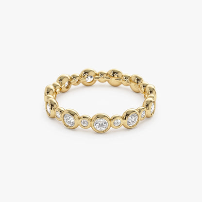14K Solid Gold Round Diamond 1.05 Carat Three Quarter Eternity Bubble Bezel Setting Wedding Ring