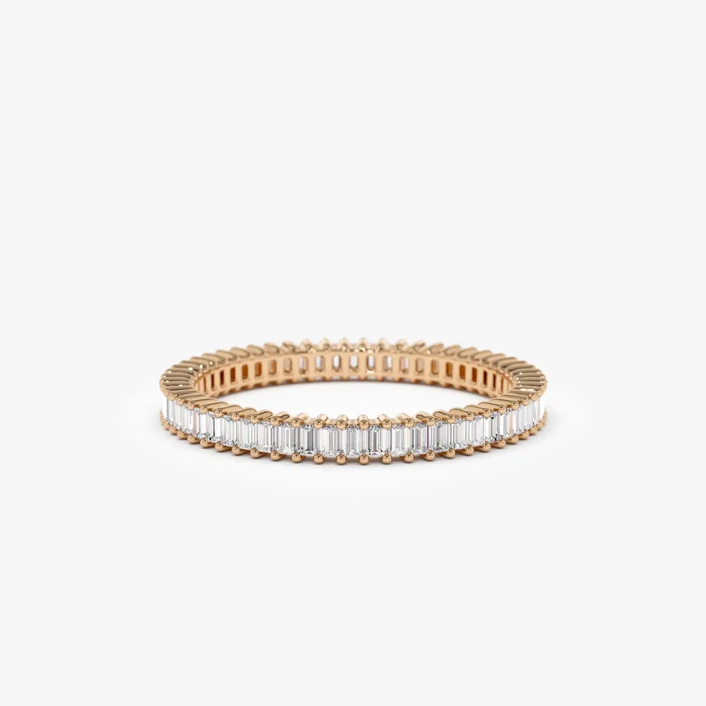 14k Solid Gold Baguette Diamond 0.75 Carat Full Eternity Stackable Band Ring