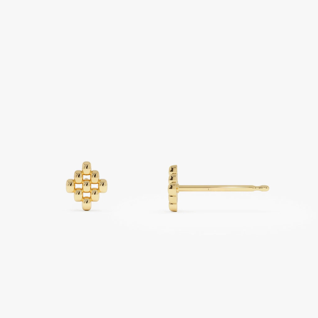 14k Solid Gold Geometric Beaded Stud Earrings 7.45mm