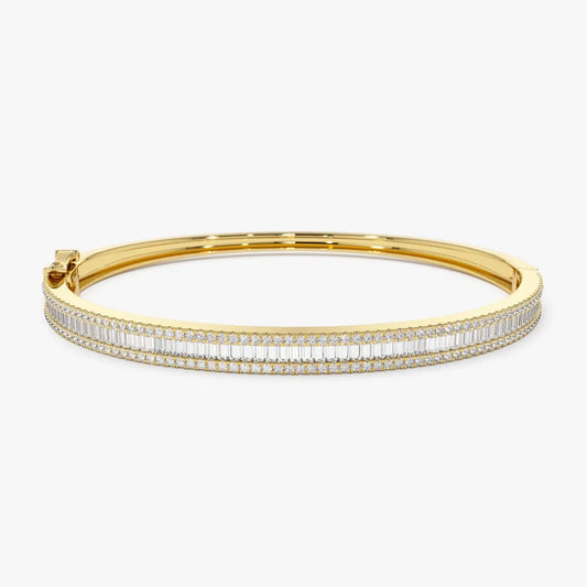 14K Solid Gold 1.63 CTW Baguette and Round Diamond Half Eternity Bangle