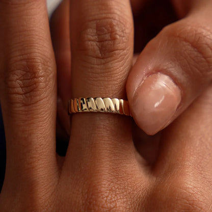 14k Solid Gold Twisted Bold Band Ring 4mm Width Minimalist Design