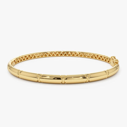 14K Gold 4MM Wide Dome X Cut Design Bangle Bracelet
