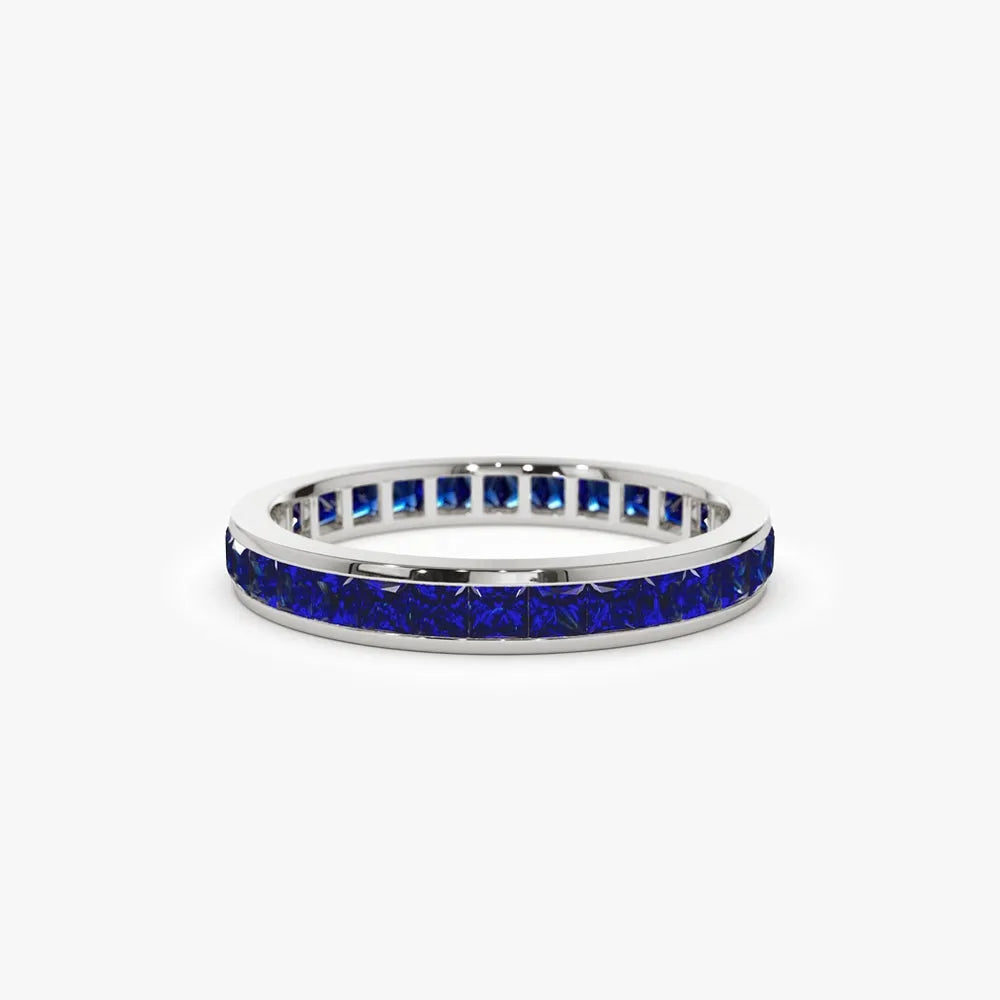 14K Solid Gold Princess Cut Sapphire 1.68 Carat Full Eternity Channel Setting Ring