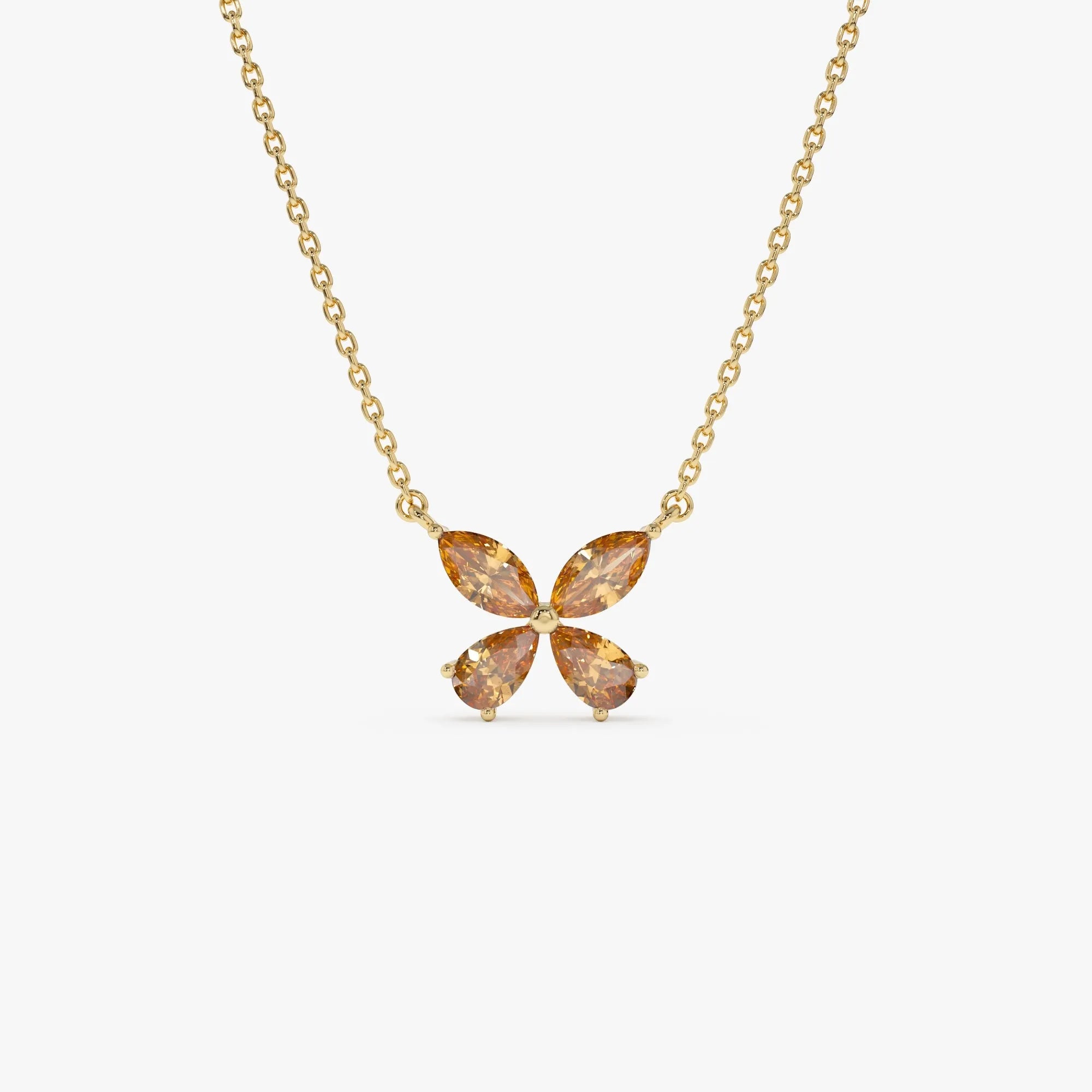 14k Solid Gold Citrine Pear and Marquise Butterfly Necklace 0.90 Carat