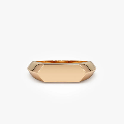 14k Gold Geometric Signet Ring with Graduated Band