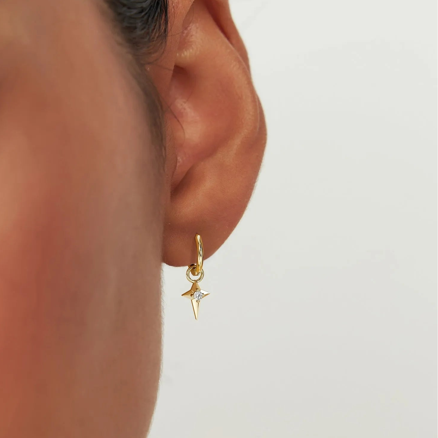 14k Gold Diamond North Star Hoop Earring Charm 0.03 ctw