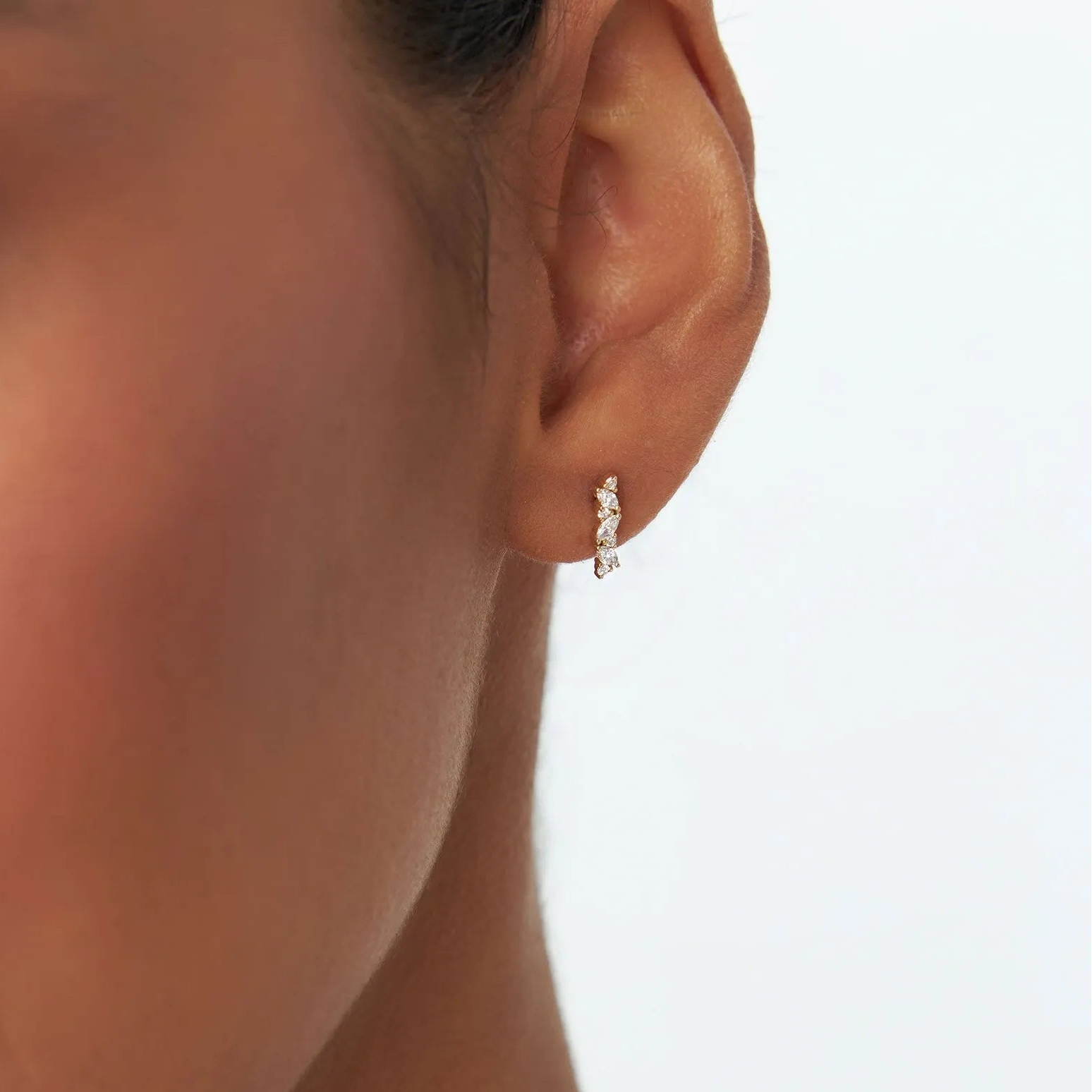 14k Gold Diamond Marquise and Round Cut Alternating Stud Earrings 0.27 ctw