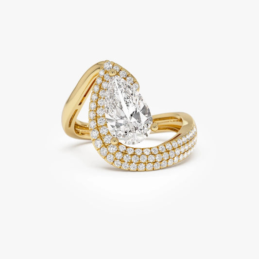 14k Gold Lab Grown Diamond Pear Shape Triple Row Pave Band Engagement Ring 2.00 ctw IGI Certified Chiara