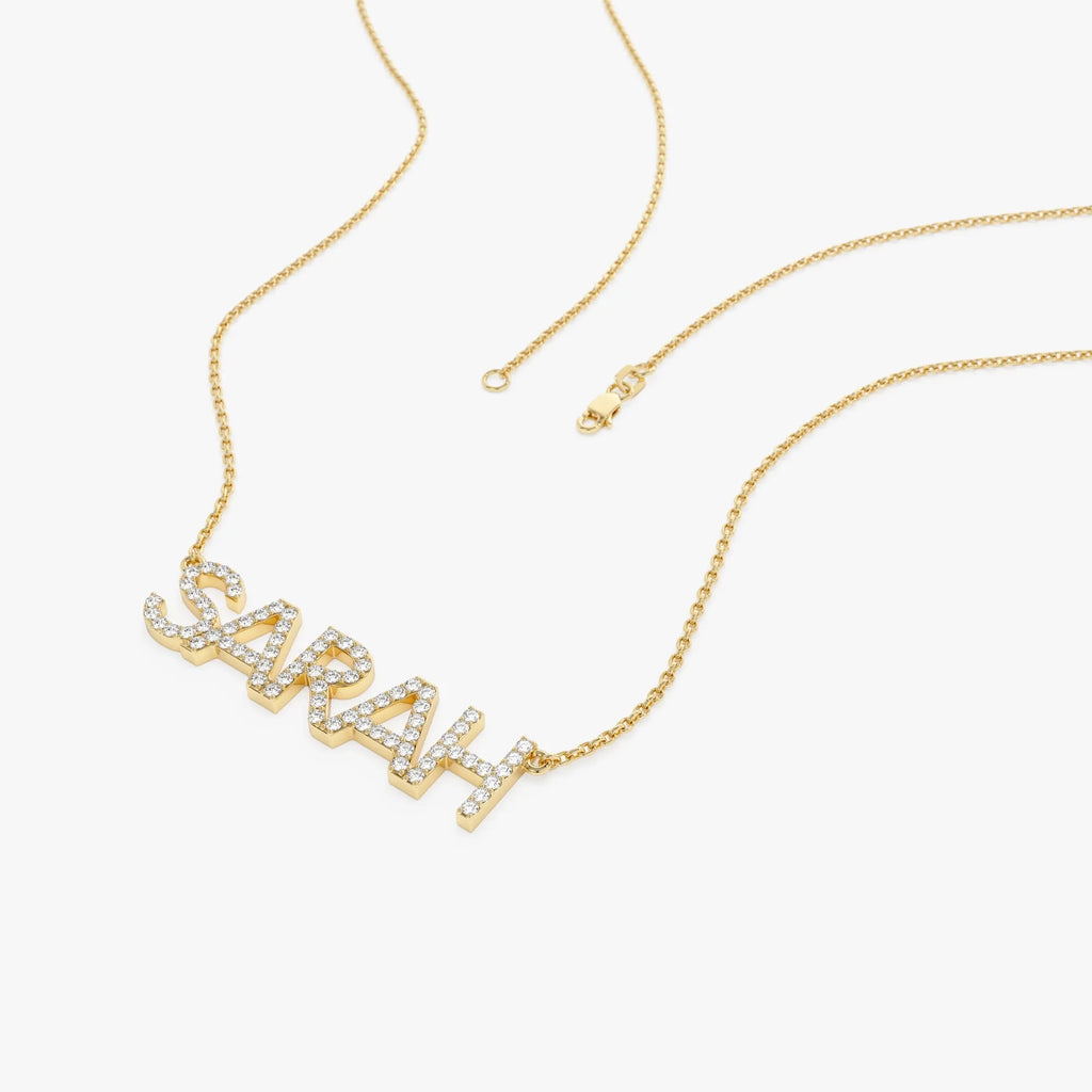 14K Solid Gold Diamond Personalized Name Necklace 0.12 CTW Per Letter