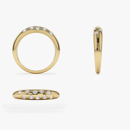 14K Solid Gold Round Diamond 0.30 Carat Dome Zig Zag Flush Setting Ring
