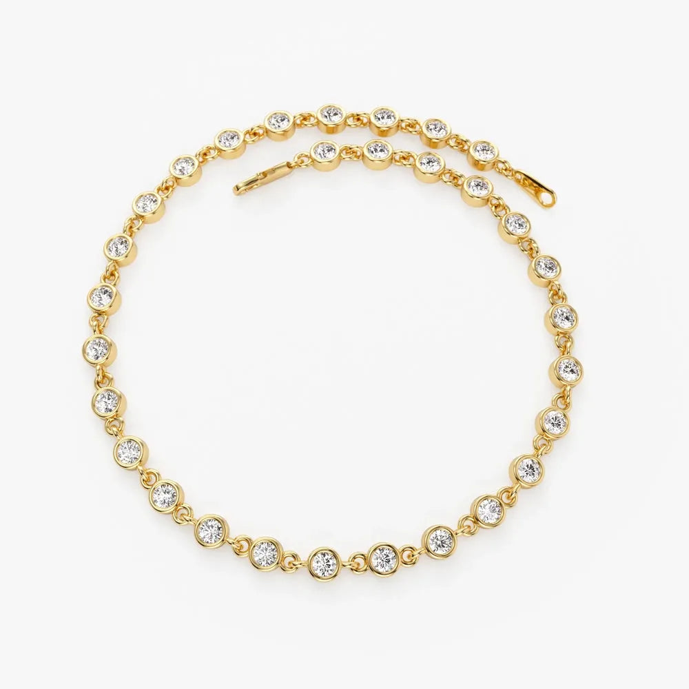 14K Solid Gold 1.85 CTW Round Diamond Bezel Set Tennis Bracelet