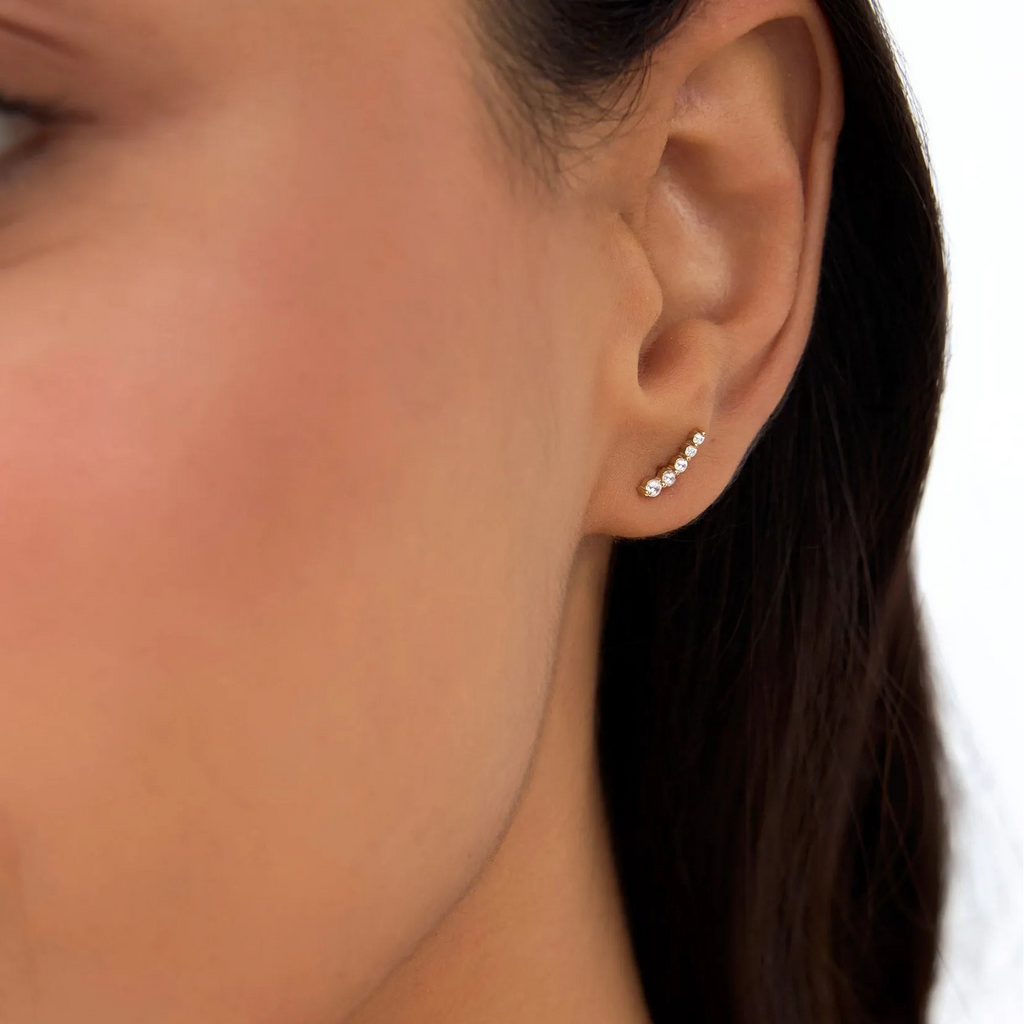 14k Gold Diamond Round Cut Crawler Stud Earrings 0.12 ctw