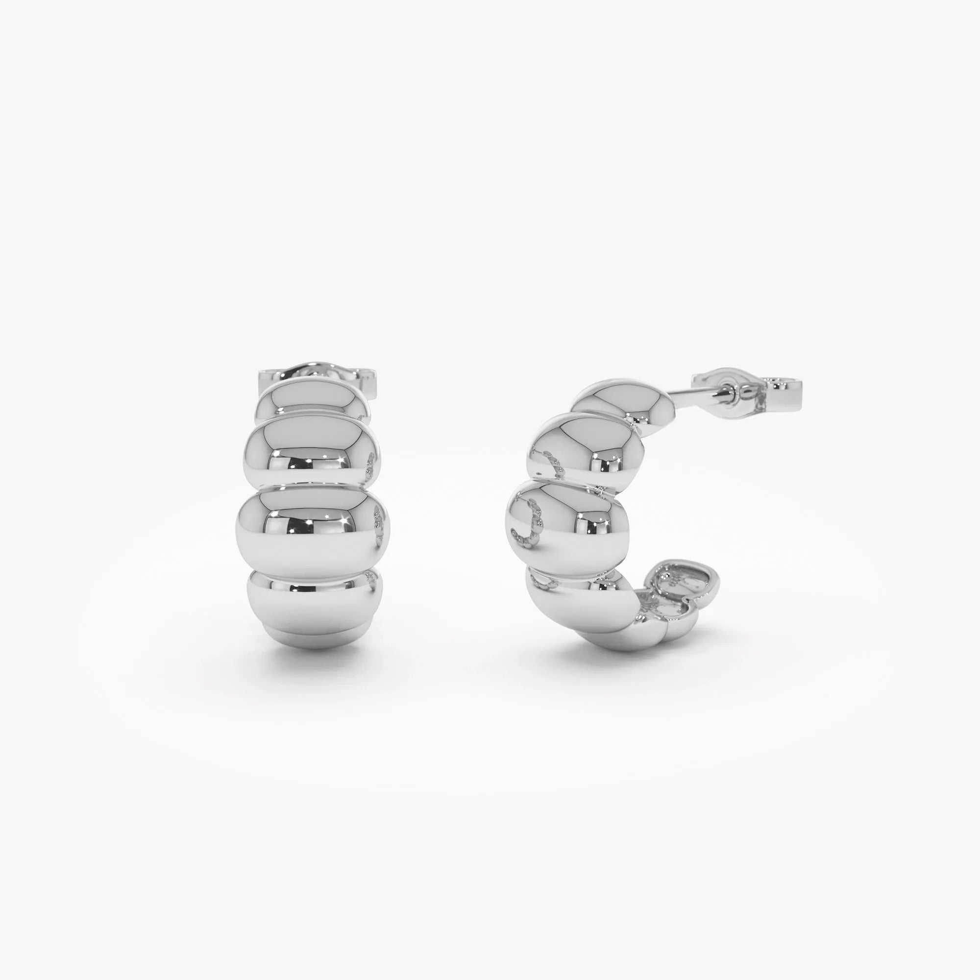 14k Gold Chunky Bubble Graduated Hoop Earrings 7mm Width