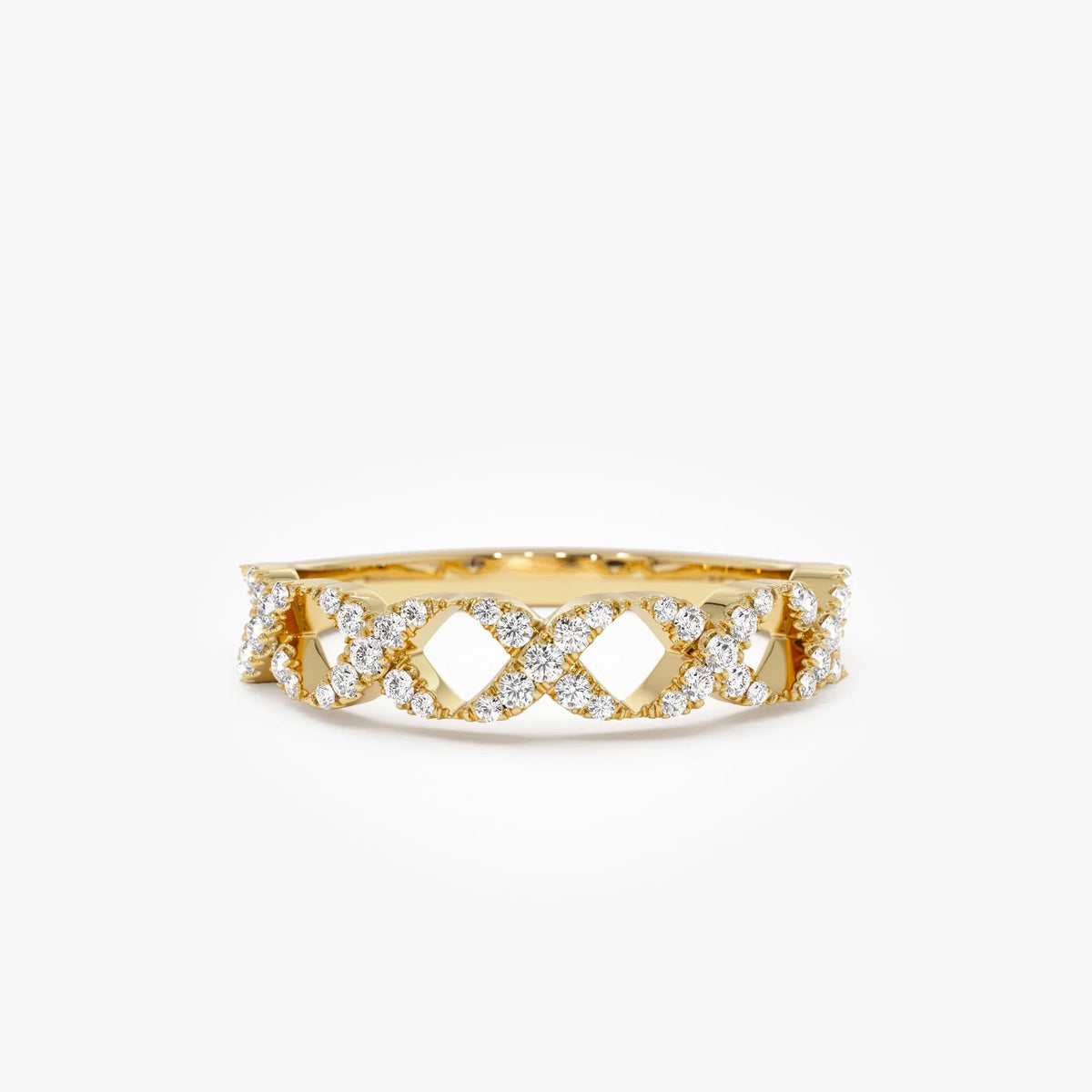 14K Solid Gold Round Diamond 0.22 Carat Pave Setting X Ring