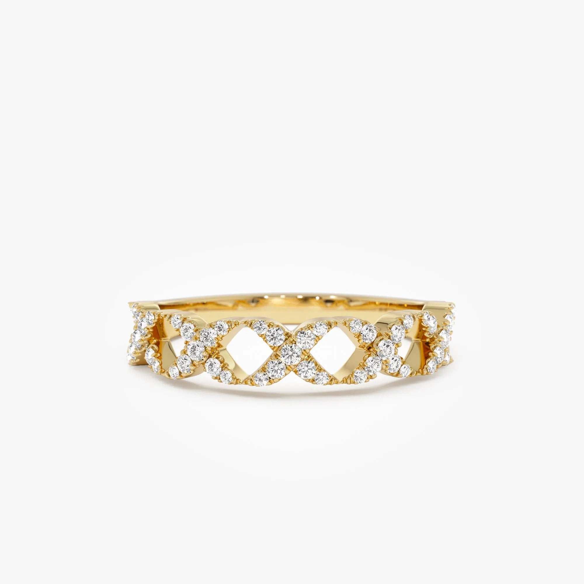 14K Solid Gold Round Diamond 0.22 Carat Pave Setting X Ring