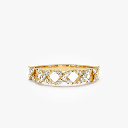 14K Solid Gold Round Diamond 0.22 Carat Pave Setting X Ring