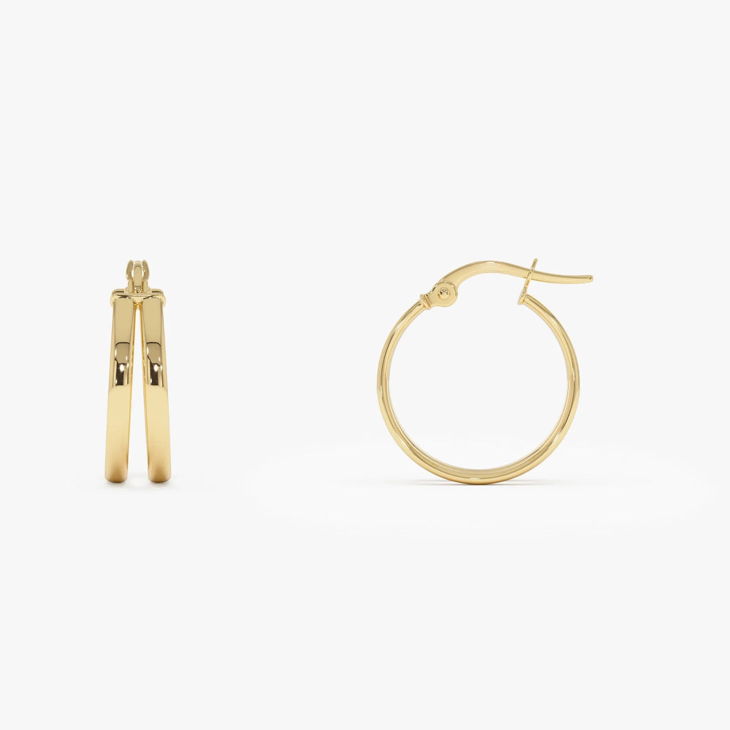 14k Yellow Gold Dual Row Hoop Earrings 16mm Outer Diameter 5.5mm Width