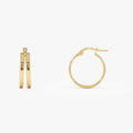 14k Yellow Gold Dual Row Hoop Earrings 16mm Outer Diameter 5.5mm Width