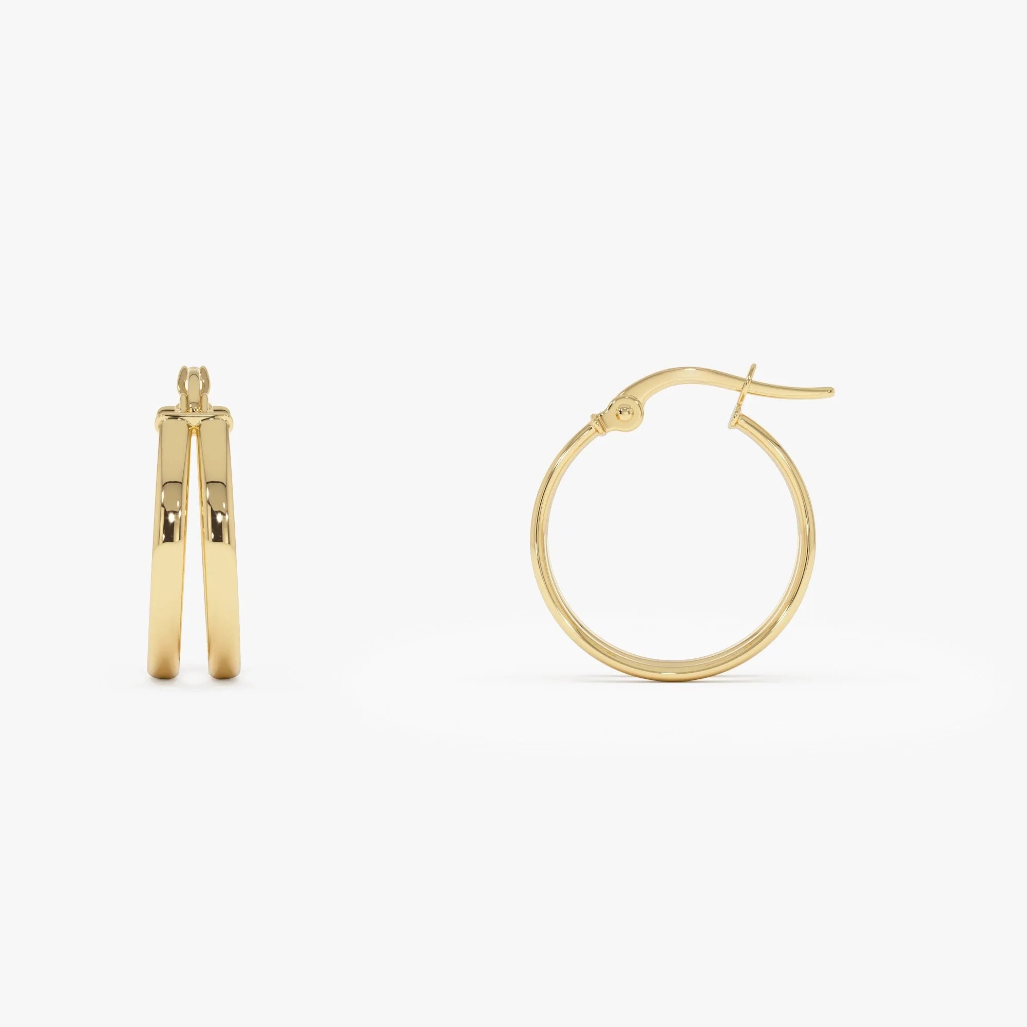 14k Yellow Gold Dual Row Hoop Earrings 16mm Outer Diameter 5.5mm Width