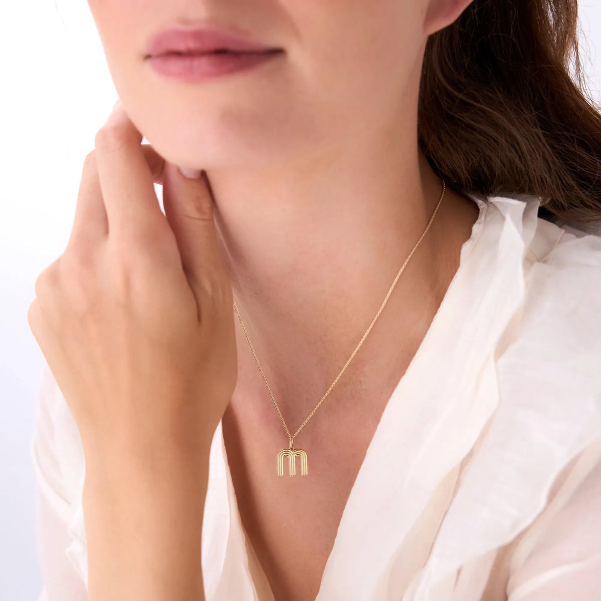 14k Solid Gold Triple Line Initial Pendant Necklace