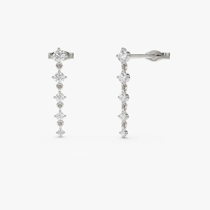 14k Gold Diamond Round Cut Dangling 4 Prong Drop Earrings 0.50 ctw