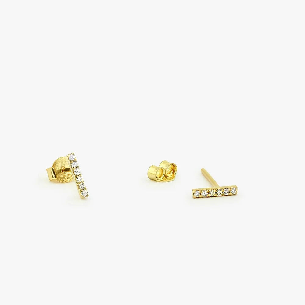 14k Gold Lab Grown Diamond Round Cut Bar Stud Earrings 0.10 ctw