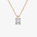 14K Solid Gold Baguette and Round Diamond Charm Pendant Necklace 0.15ctw