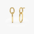 14k Yellow Gold Double Link Dangle Earrings Statement Drop Design 3mm Width