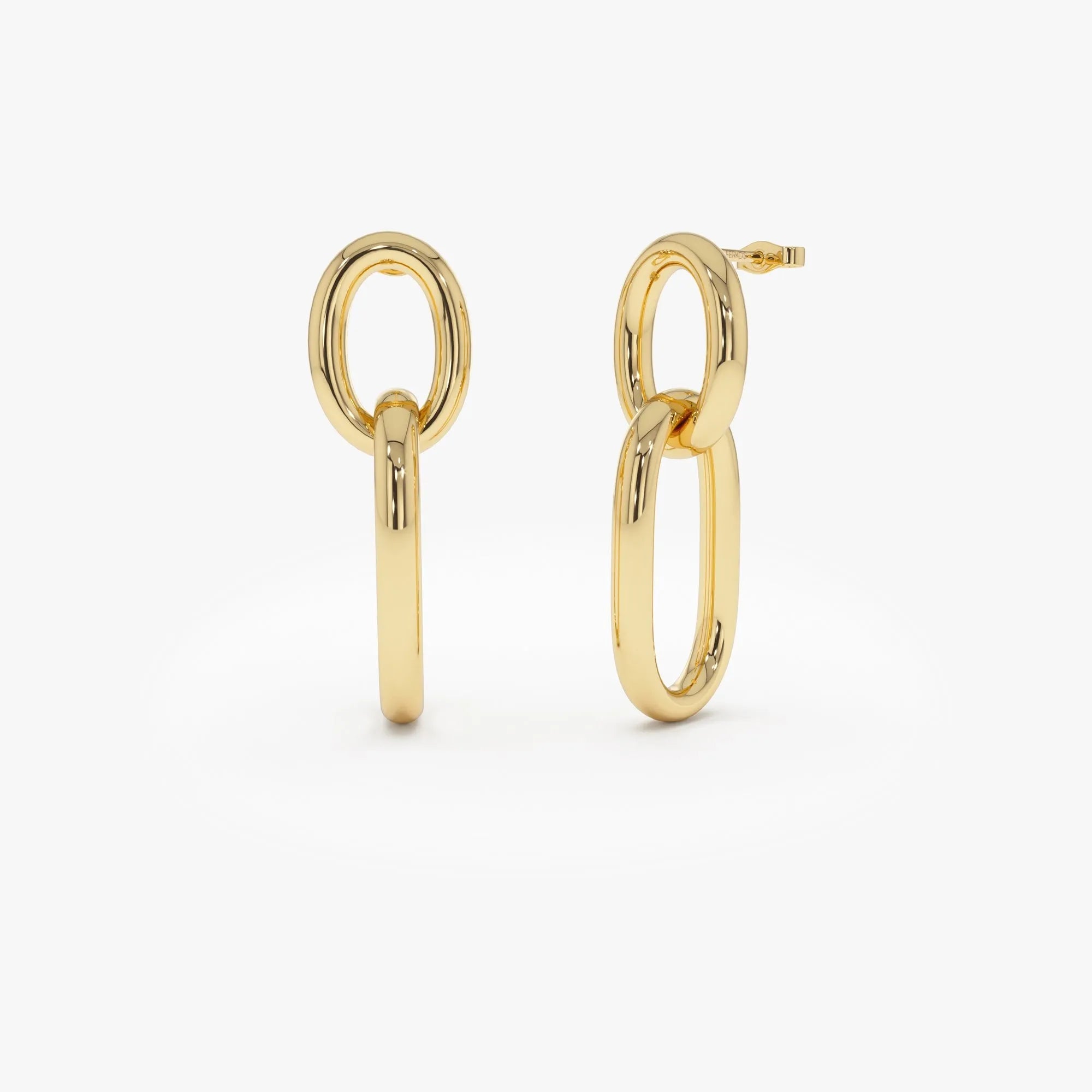 14k Yellow Gold Double Link Dangle Earrings Statement Drop Design 3mm Width