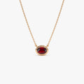 14k Solid Gold Garnet Oval Necklace 1.00 Carat Bezel Setting